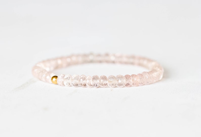 Rose Quartz Stretch Bracelet, Beaded Genuine Pale Pink Gemstone Jewelry