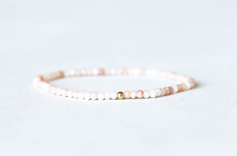 Pink Opal Stretch Bracelet, Dainty Beaded Gemstone Jewelry