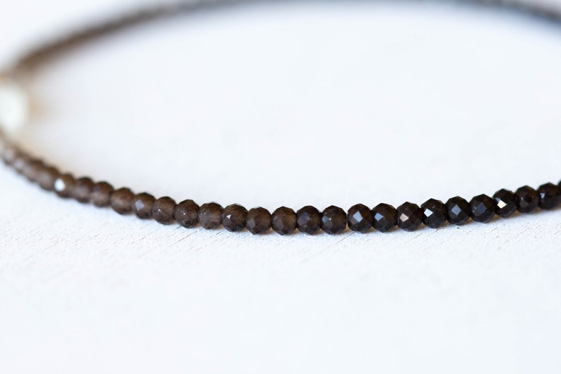 Smoky Quartz Bracelet with Rainbow Moonstone, Dainty Beaded Shaded Ombre Jewelry