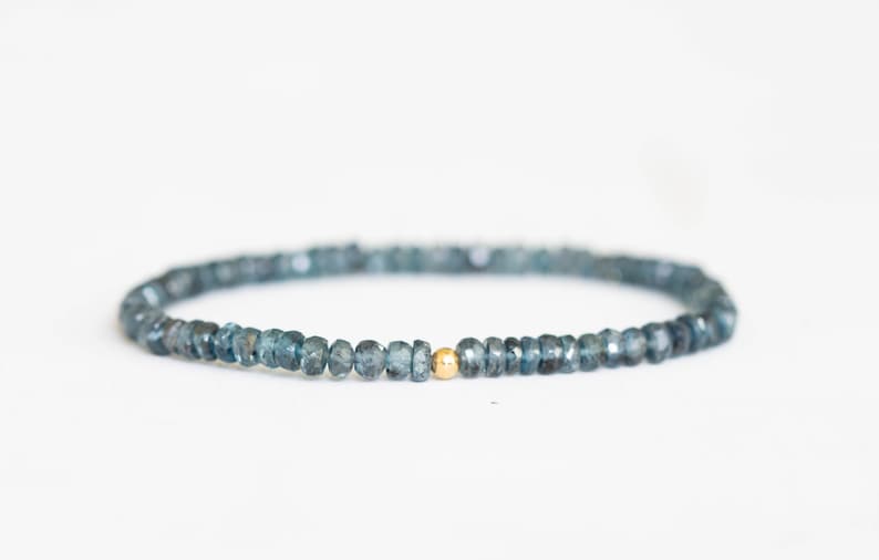 Teal Kyanite Stretch Bracelet, Moss Kyanite Genuine Gemstone Jewelry