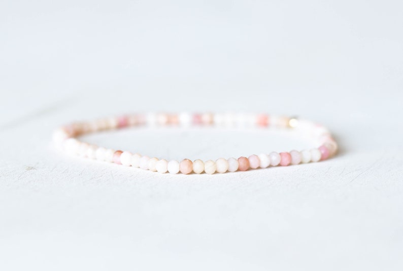 Pink Opal Stretch Bracelet, Dainty Beaded Gemstone Jewelry