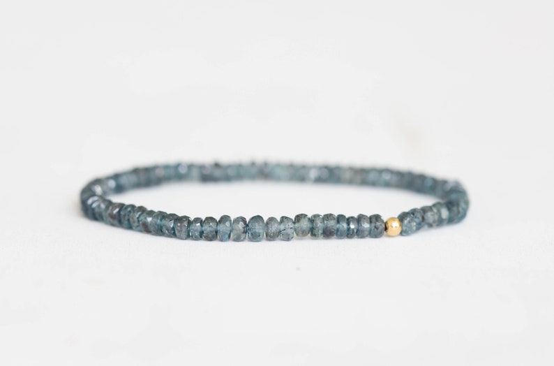 Teal Kyanite Stretch Bracelet, Moss Kyanite Genuine Gemstone Jewelry