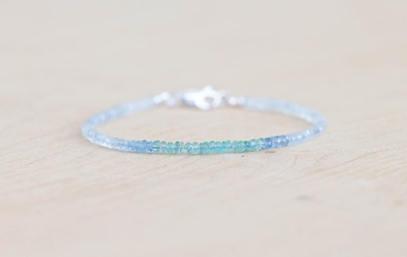 Emerald & Shaded Aquamarine Bracelet, Delicate March May Birthstone Jewelry, Sterling Silver Rose Gold Fill, Natural Genuine Gemstones