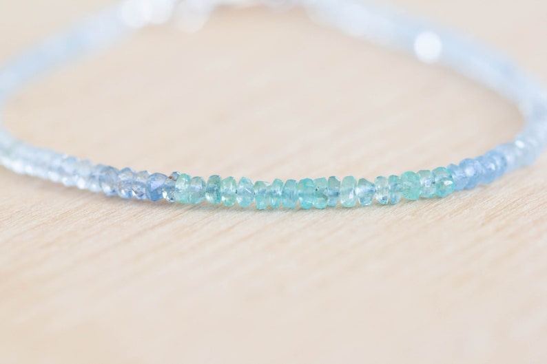 Emerald & Shaded Aquamarine Bracelet, Delicate March May Birthstone Jewelry, Sterling Silver Rose Gold Fill, Natural Genuine Gemstones