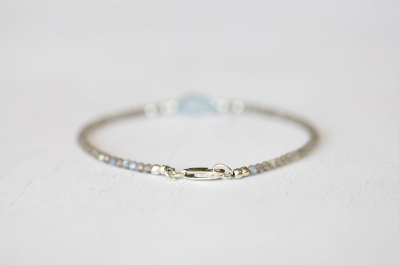 Dainty Labradorite Bracelet with Sky Blue Topaz, Genuine Gemstone Jewelry