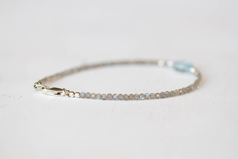 Dainty Labradorite Bracelet with Sky Blue Topaz, Genuine Gemstone Jewelry