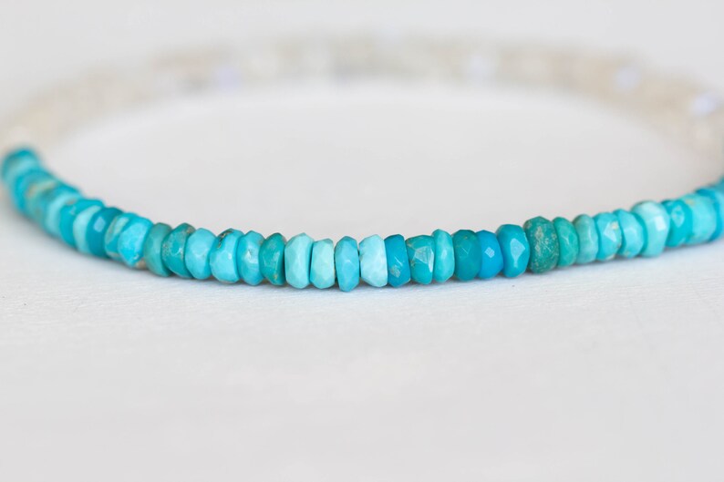Turquoise and Rainbow Moonstone Stretch Bracelet, Beaded Arizona Turquoise Jewelry