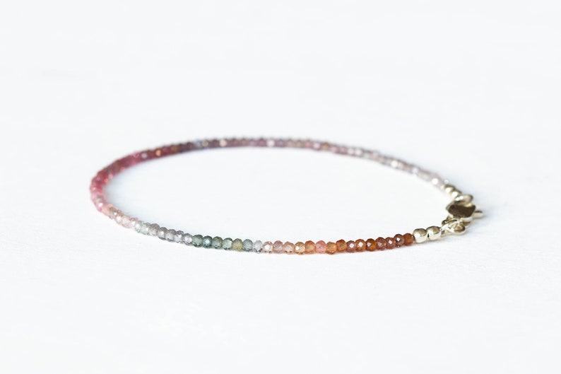 Dainty Spinel Bracelet, Delicate Multi Colored Gemstone Ombre Beaded Stacking Jewelry