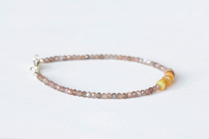 Chocolate Moonstone & Golden Ethiopian Welo Opal Bracelet, Citrine Jewelry, Multi Gemstone Stacking Sterling Silver Rose Gold Fill