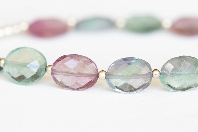 Fluorite Oval Beaded Bracelet with Rose Gold Filled or Sterling Silver