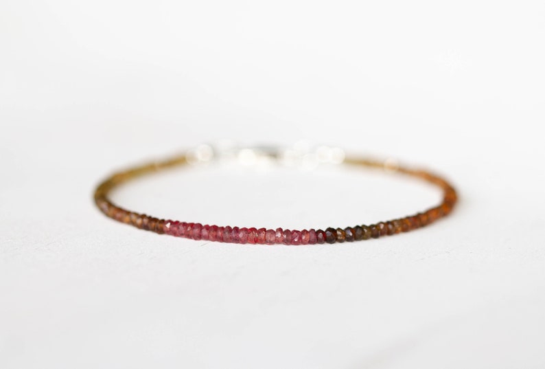 Petro Tourmaline & Padparadscha Sapphire Bracelet, Delicate Multi Gemstone Ombre Beaded Stacking Bracelet, Petro Tourmaline Jewelry