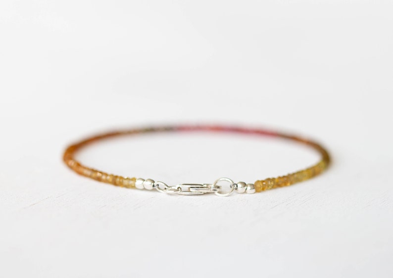 Petro Tourmaline & Padparadscha Sapphire Bracelet, Delicate Multi Gemstone Ombre Beaded Stacking Bracelet, Petro Tourmaline Jewelry