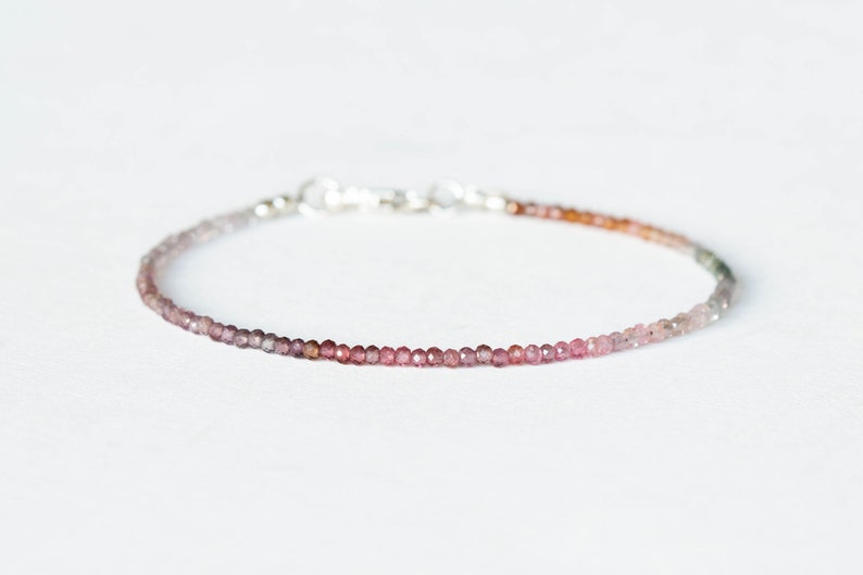 Dainty Spinel Bracelet, Delicate Multi Colored Gemstone Ombre Beaded Stacking Jewelry