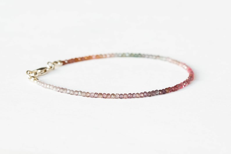 Dainty Spinel Bracelet, Delicate Multi Colored Gemstone Ombre Beaded Stacking Jewelry