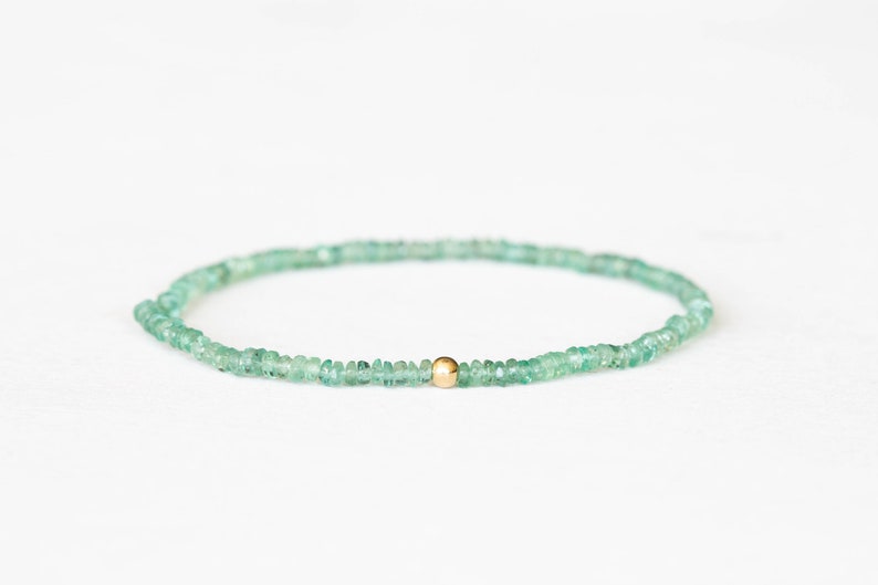 Dainty Zambian Emerald Stretch Bracelet, Faceted Genuine Beaded May Gemstone Jewelry