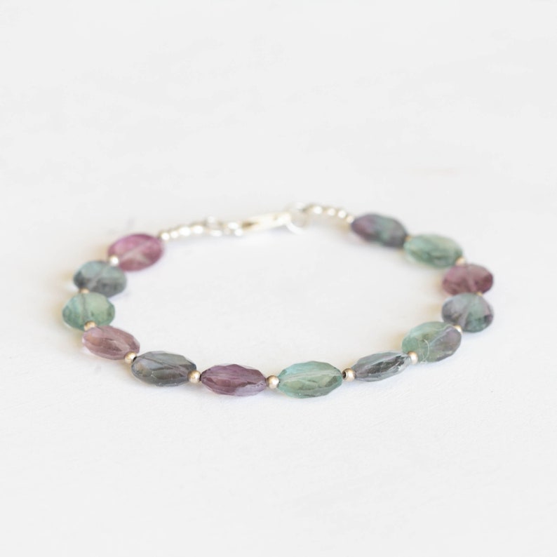 Fluorite Oval Beaded Bracelet with Rose Gold Filled or Sterling Silver