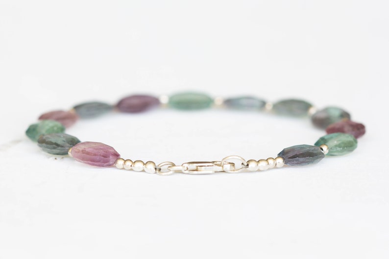 Fluorite Oval Beaded Bracelet with Rose Gold Filled or Sterling Silver