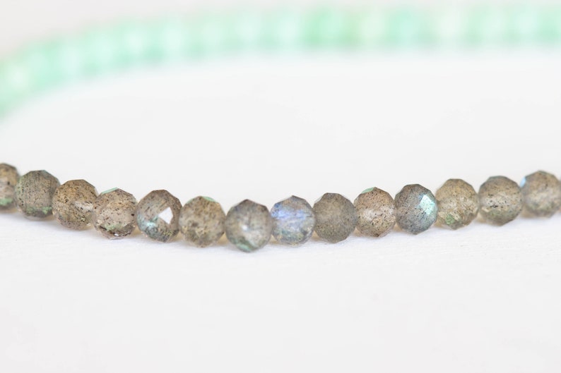 Chrysoprase and Labradorite Stretch Bracelet, Beaded Green Elastic Stacking Jewelry