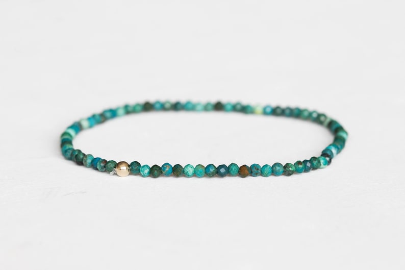 Chrysocolla Stretch Bracelet, Beaded Delicate Elastic Jewelry, Blue Green Gemstones