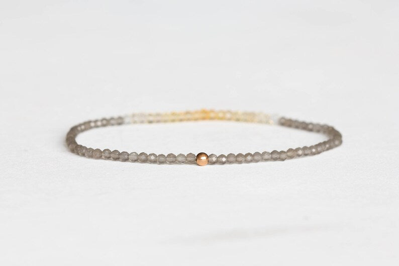 Grey Moonstone with Pastel Opal Stretch Bracelet, Dainty Beaded Gemstone Jewelry