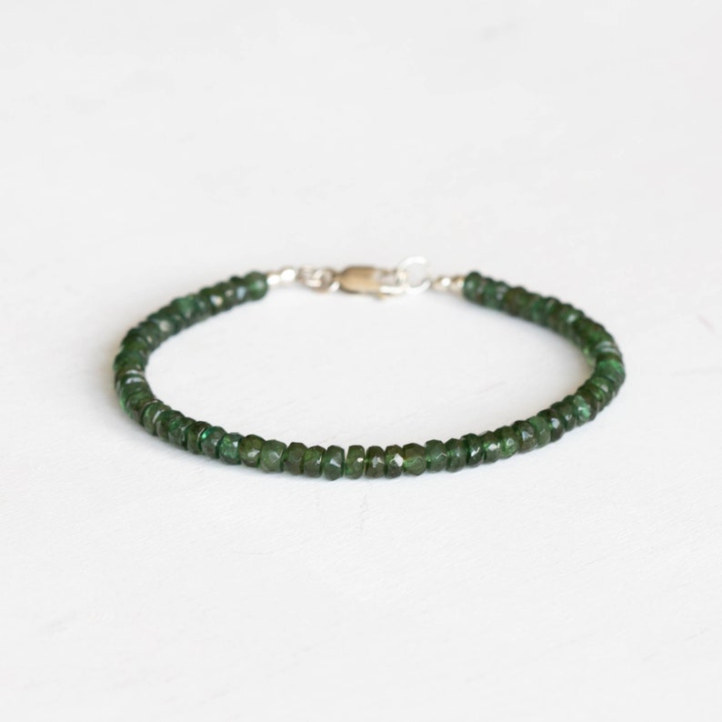 Chrome Green Apatite Beaded Bracelet, Genuine Green Gemstone Jewelry