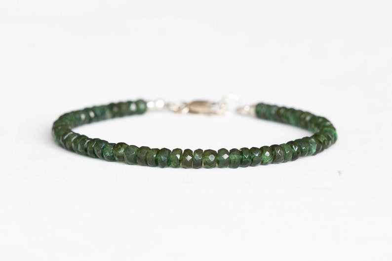 Chrome Green Apatite Beaded Bracelet, Genuine Green Gemstone Jewelry