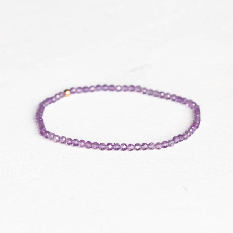 Lavender Amethyst Stretch Bracelet, Beaded Delicate Elastic Jewelry, February Birthstone