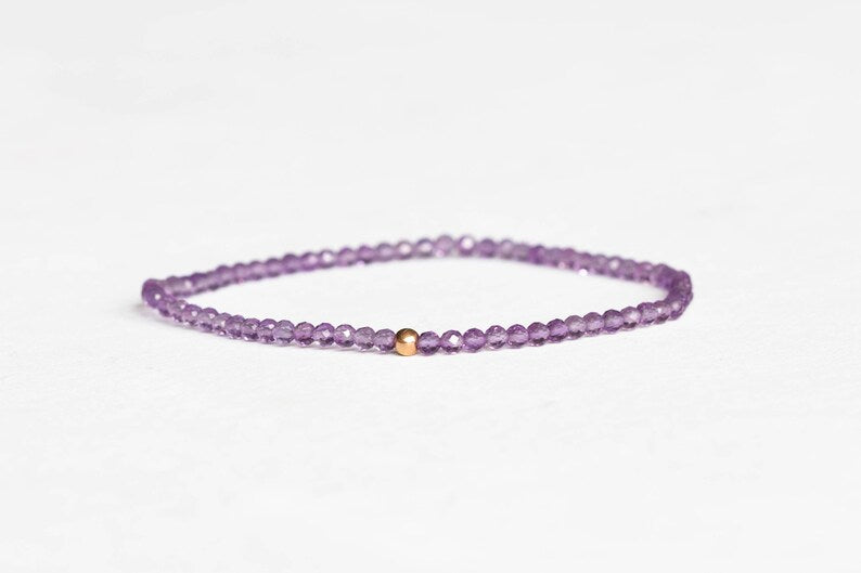 Lavender Amethyst Stretch Bracelet, Beaded Delicate Elastic Jewelry, February Birthstone