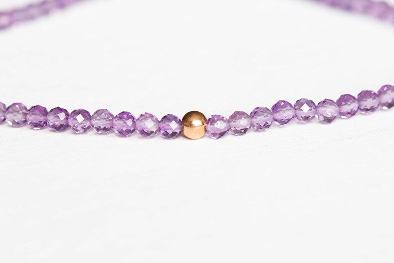 Lavender Amethyst Stretch Bracelet, Beaded Delicate Elastic Jewelry, February Birthstone