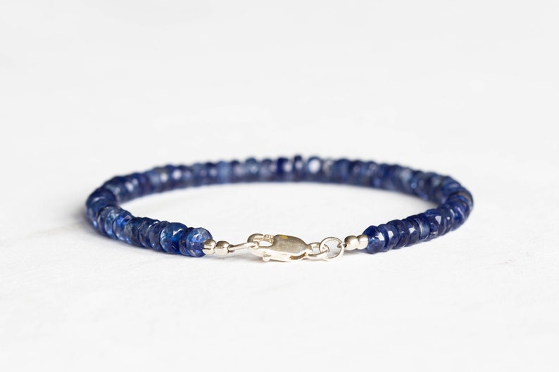 Blue Kyanite Bracelet, Genuine Gemstone Jewelry with Rose Gold Fill or Sterling Silver