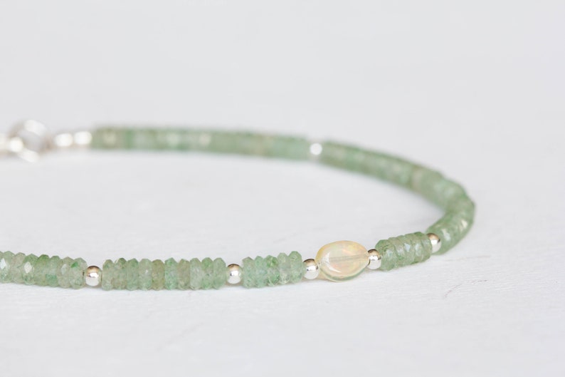 Prehnite Bracelet with Welo Opal, Dainty Beaded Green Gemstone Stacking Jewelry