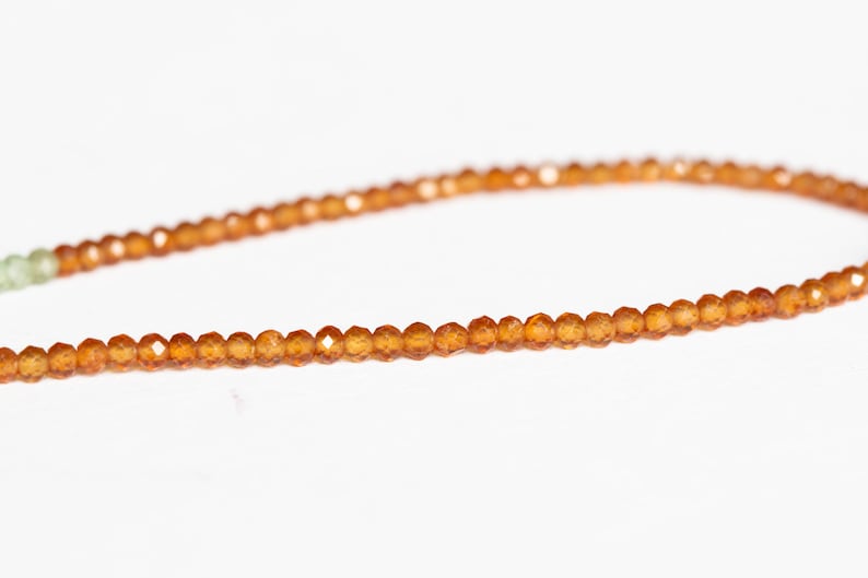 Dainty Hessonite Garnet Stretch Bracelet with Green Kyanite, Multi Gemstone Elastic Jewelry