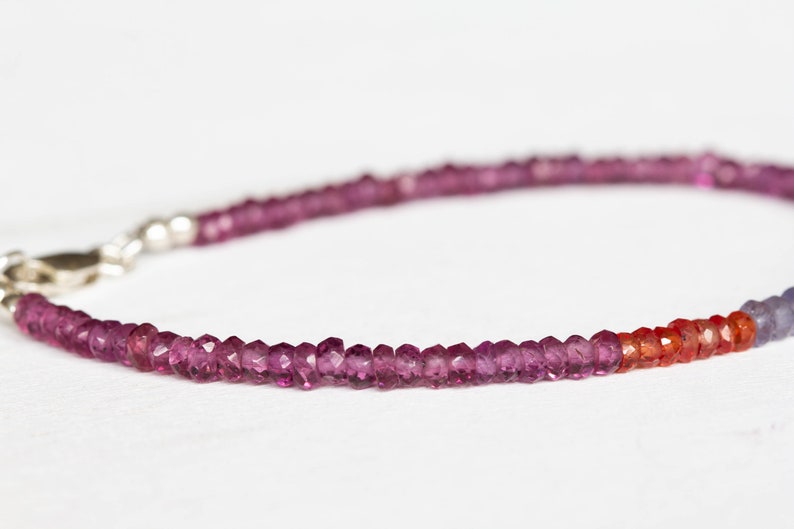 Iolite, Orange Sapphire & Garnet Bracelet, Beaded Multi Gemstone Stacking Jewelry