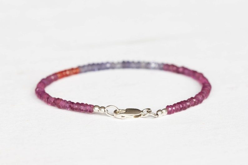Iolite, Orange Sapphire & Garnet Bracelet, Beaded Multi Gemstone Stacking Jewelry