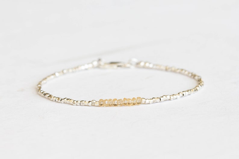 Dainty Fine Silver Bracelet with Imperial Topaz, Skinny Karen Hill Tribe Silver Stacking Bracelet