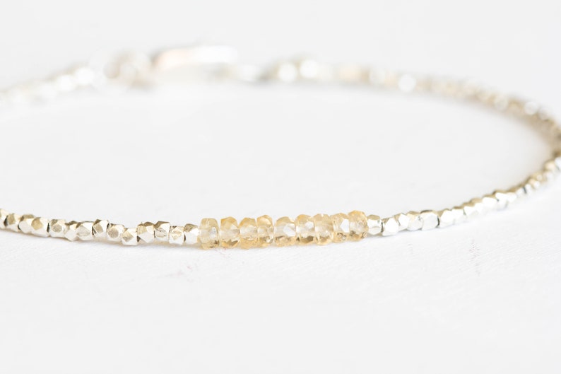 Dainty Fine Silver Bracelet with Imperial Topaz, Skinny Karen Hill Tribe Silver Stacking Bracelet
