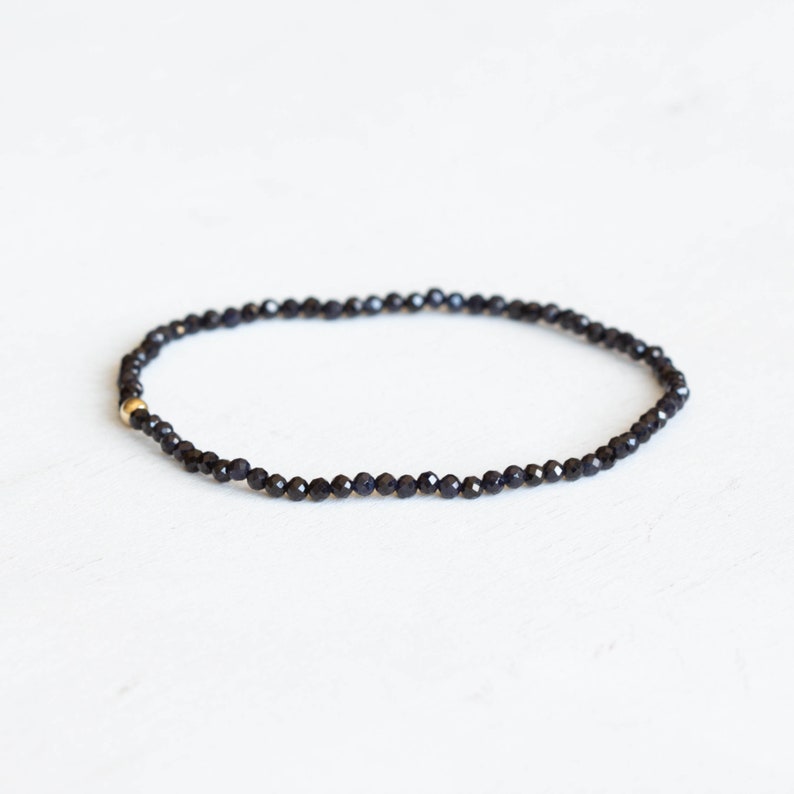 Dainty Dark Blue Sapphire Stretch Bracelet, Faceted Tiny Beaded Gemstone Jewelry, September Birthstone