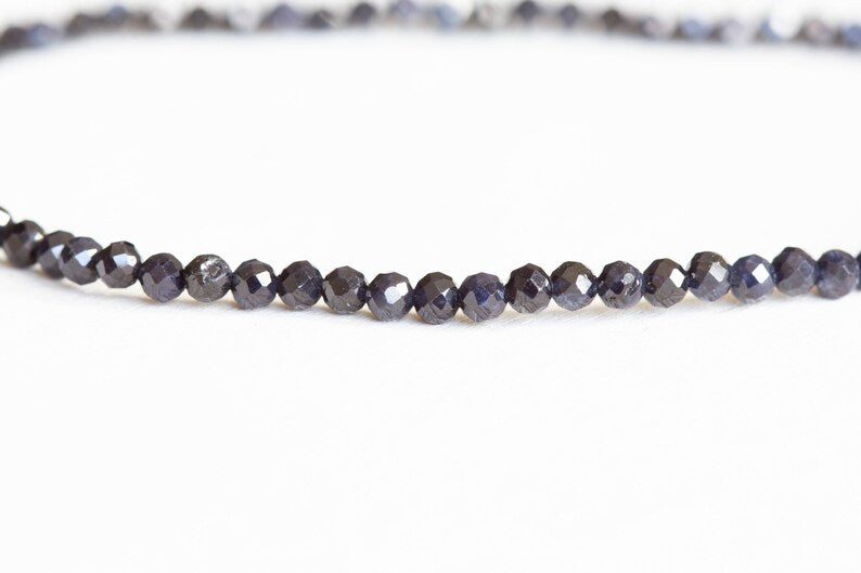 Dainty Dark Blue Sapphire Stretch Bracelet, Faceted Tiny Beaded Gemstone Jewelry, September Birthstone