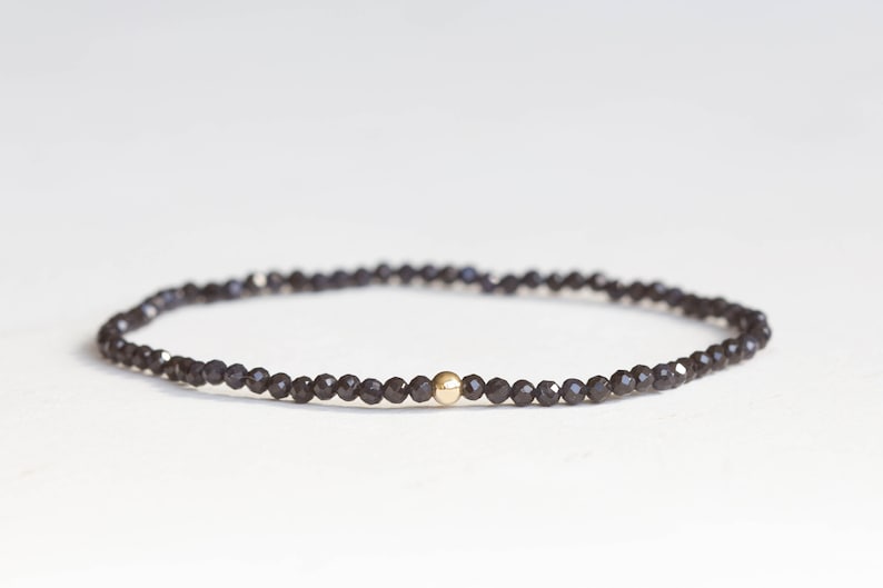 Dainty Dark Blue Sapphire Stretch Bracelet, Faceted Tiny Beaded Gemstone Jewelry, September Birthstone