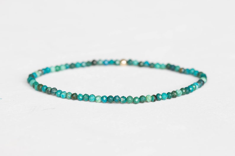 Chrysocolla Stretch Bracelet, Beaded Delicate Elastic Jewelry, Blue Green Gemstones
