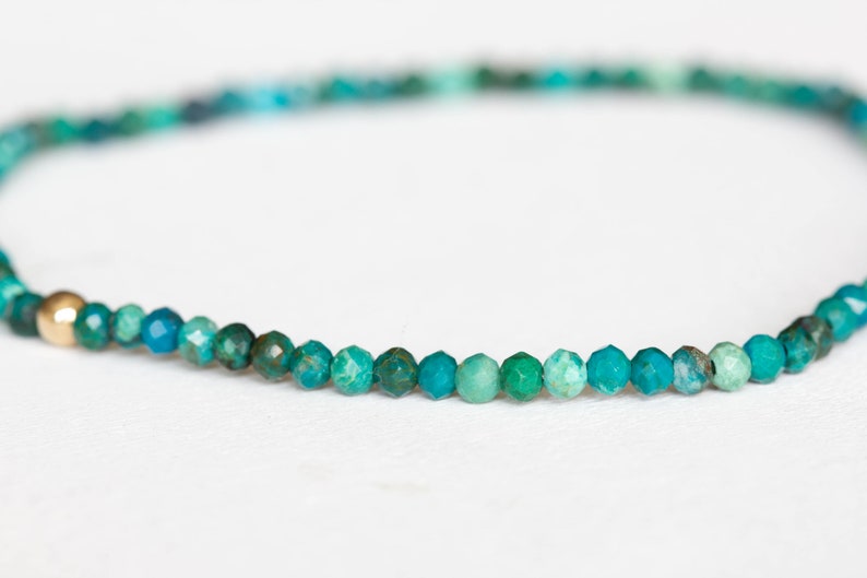 Chrysocolla Stretch Bracelet, Beaded Delicate Elastic Jewelry, Blue Green Gemstones