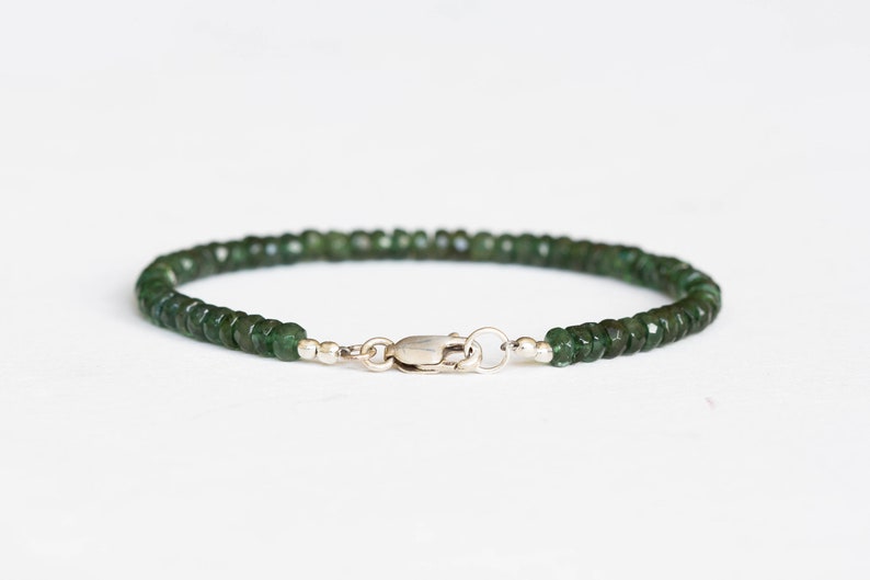 Chrome Green Apatite Beaded Bracelet, Genuine Green Gemstone Jewelry