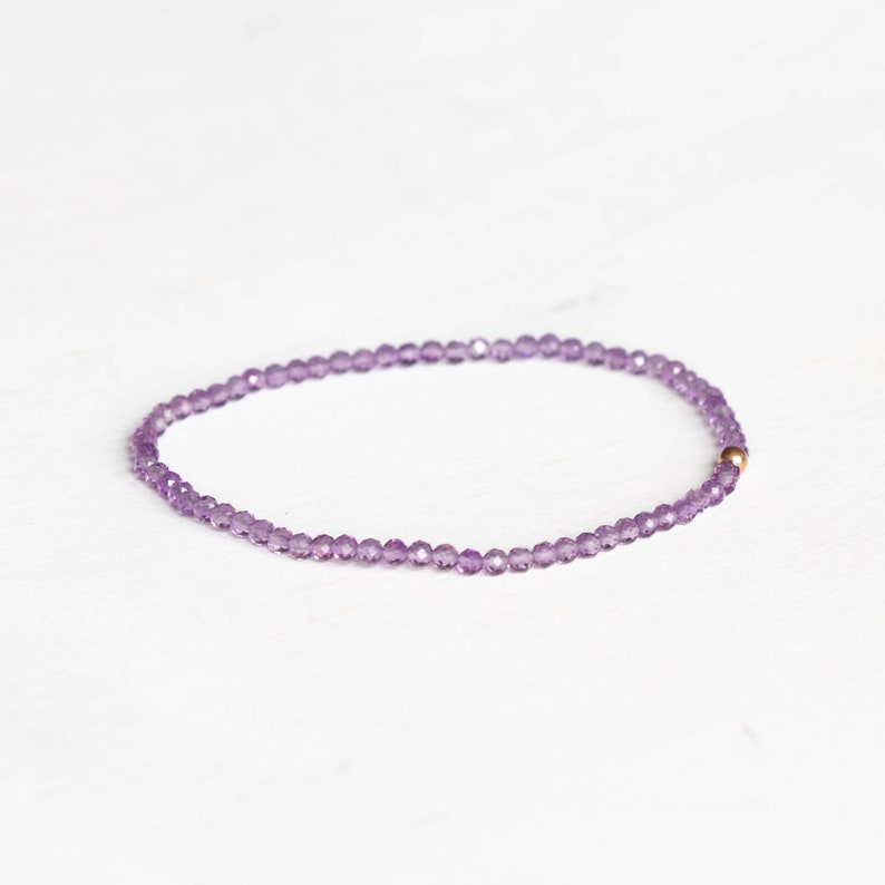 Lavender Amethyst Stretch Bracelet, Beaded Delicate Elastic Jewelry, February Birthstone