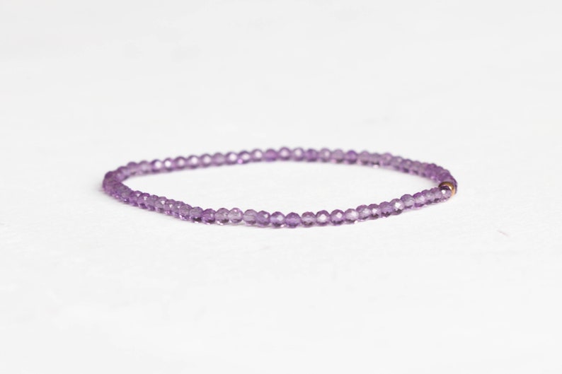 Lavender Amethyst Stretch Bracelet, Beaded Delicate Elastic Jewelry, February Birthstone