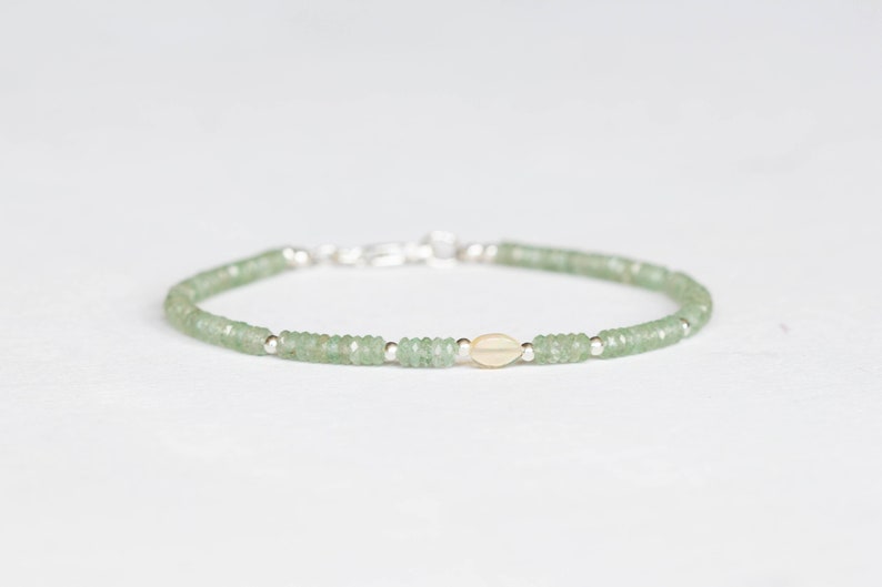 Prehnite Bracelet with Welo Opal, Dainty Beaded Green Gemstone Stacking Jewelry