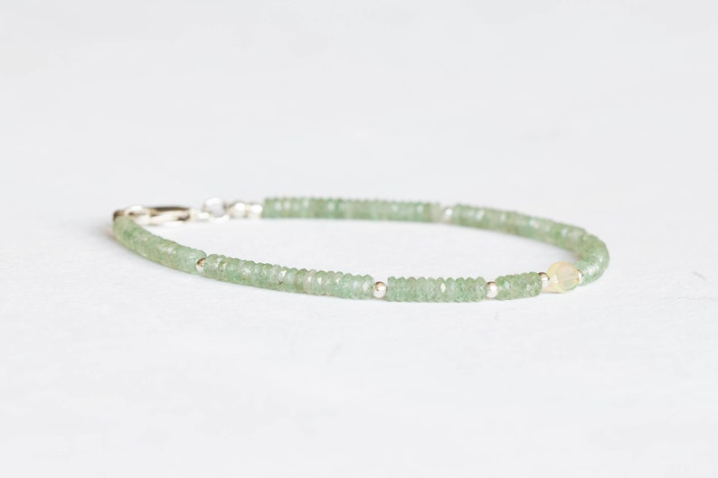 Prehnite Bracelet with Welo Opal, Dainty Beaded Green Gemstone Stacking Jewelry