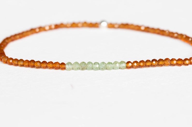 Dainty Hessonite Garnet Stretch Bracelet with Green Kyanite, Multi Gemstone Elastic Jewelry