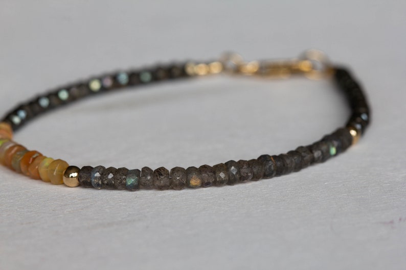 Opal, Pyrite & Labradorite Bracelet, Delicate Gemstone Beaded Bracelet, Labradorite Jewelry, Beaded Pyrite Bracelet, Multi Gemstone Stacking