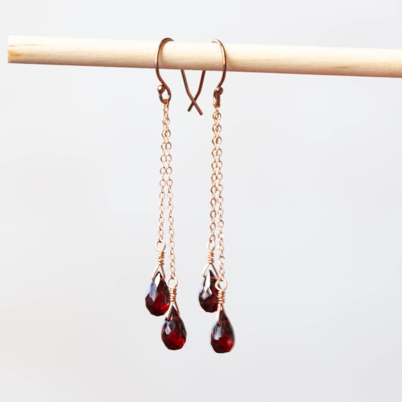 Garnet Drop Dangle Earrings, Red Gemstone Jewelry, Delicate Sterling Silver or Rose Gold Filled Earrings, January Birthstone