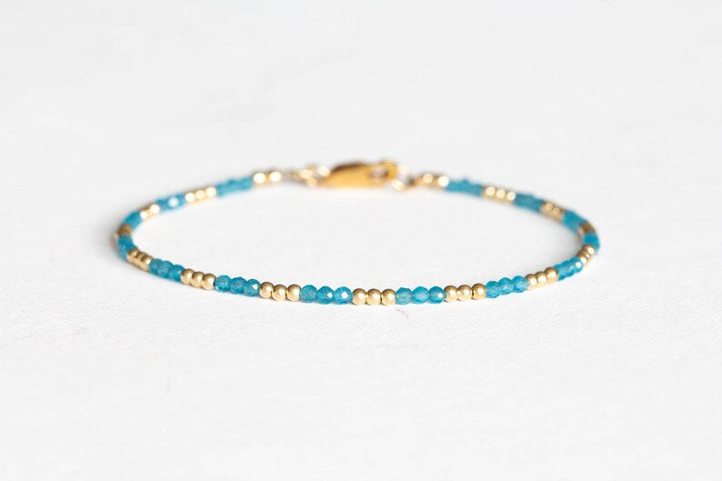 Peacock Apatite Bracelet, Ultra Delicate Beaded Stacking Gemstone Jewelry